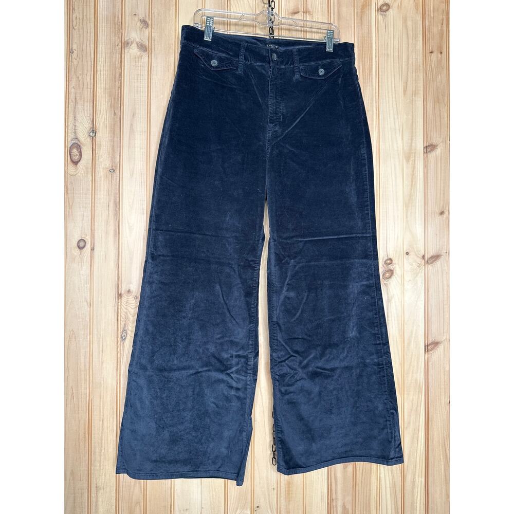 NWT J. Crew Wide Leg Trouser Washed Velvet Navy Retro Womens Size 30P Petite - Picture 2 of 8